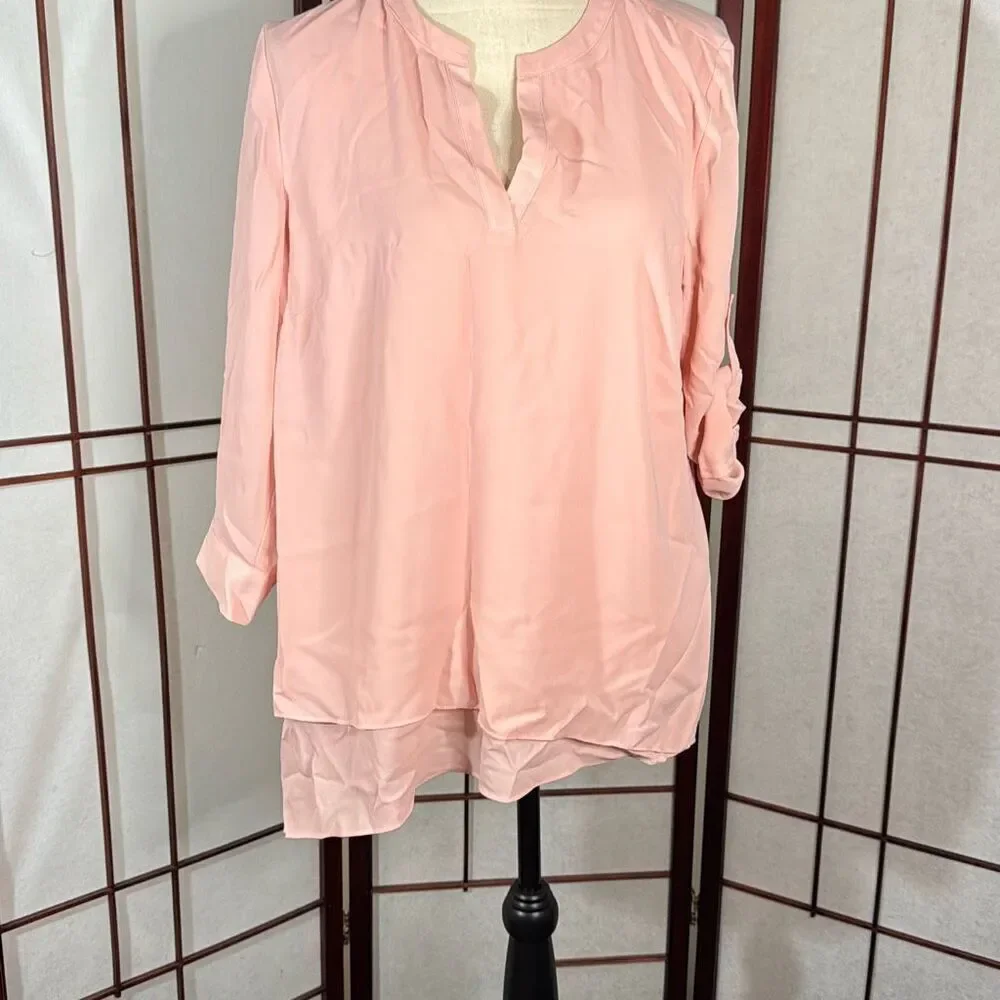 V neck sheer multi layer peachy pink blouse